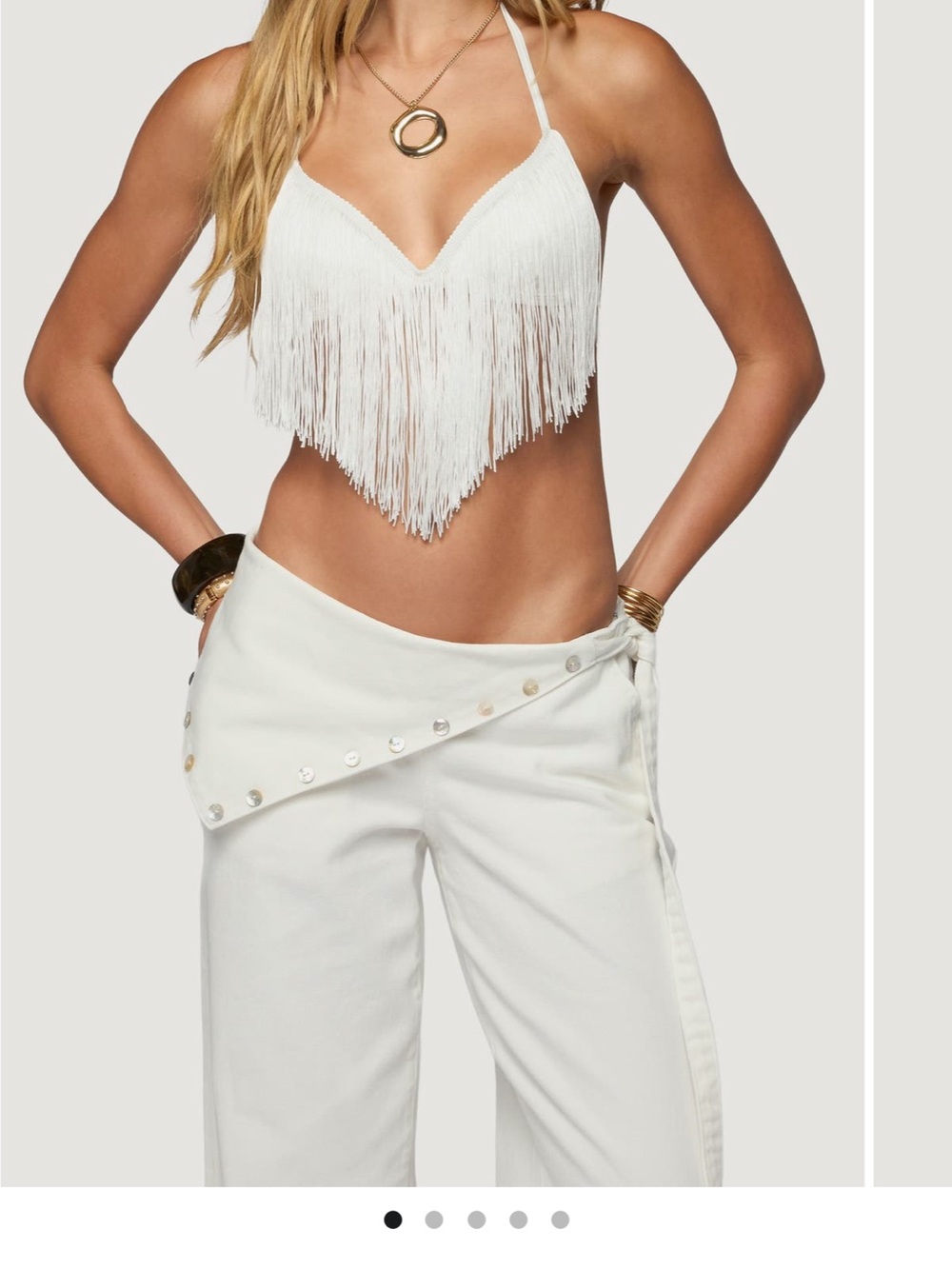 Edikted Kienna White Fringe Halter Top